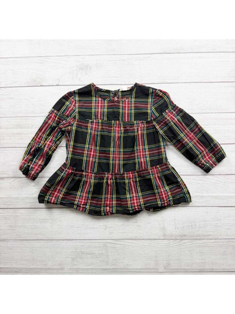 Crewcuts Girls Plaid Cotton Peplum Long Sleeve Blouse Multicolor 10